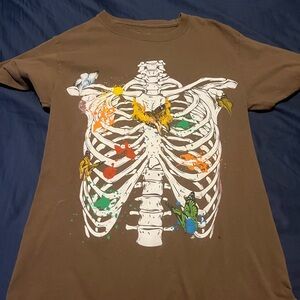 Brown T-Shirt with Skeleton and Colorful Design